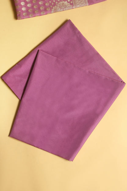 Onion Pink Katan Silk Blend Unstitched suit set with Tradtional Buti woven shirt and Tradional jaal woven Dupatta