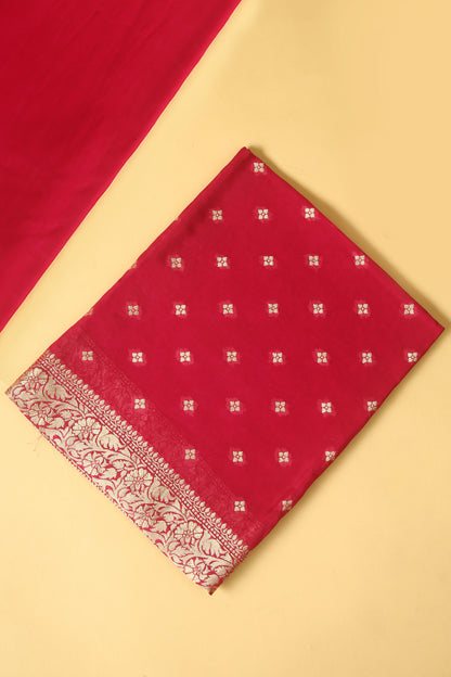 Rani Pink Khaddi Georgette Silk Suit in small buti on shirt and Bandhani Weave dupatta with plain crepe silk bottom