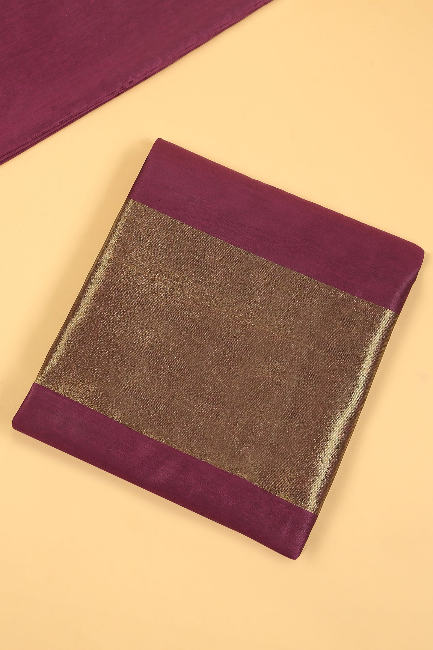 Wine Plain Banarasi Cotton Silk suit with woven border on daaman and Stripe woven golden zari dupatta