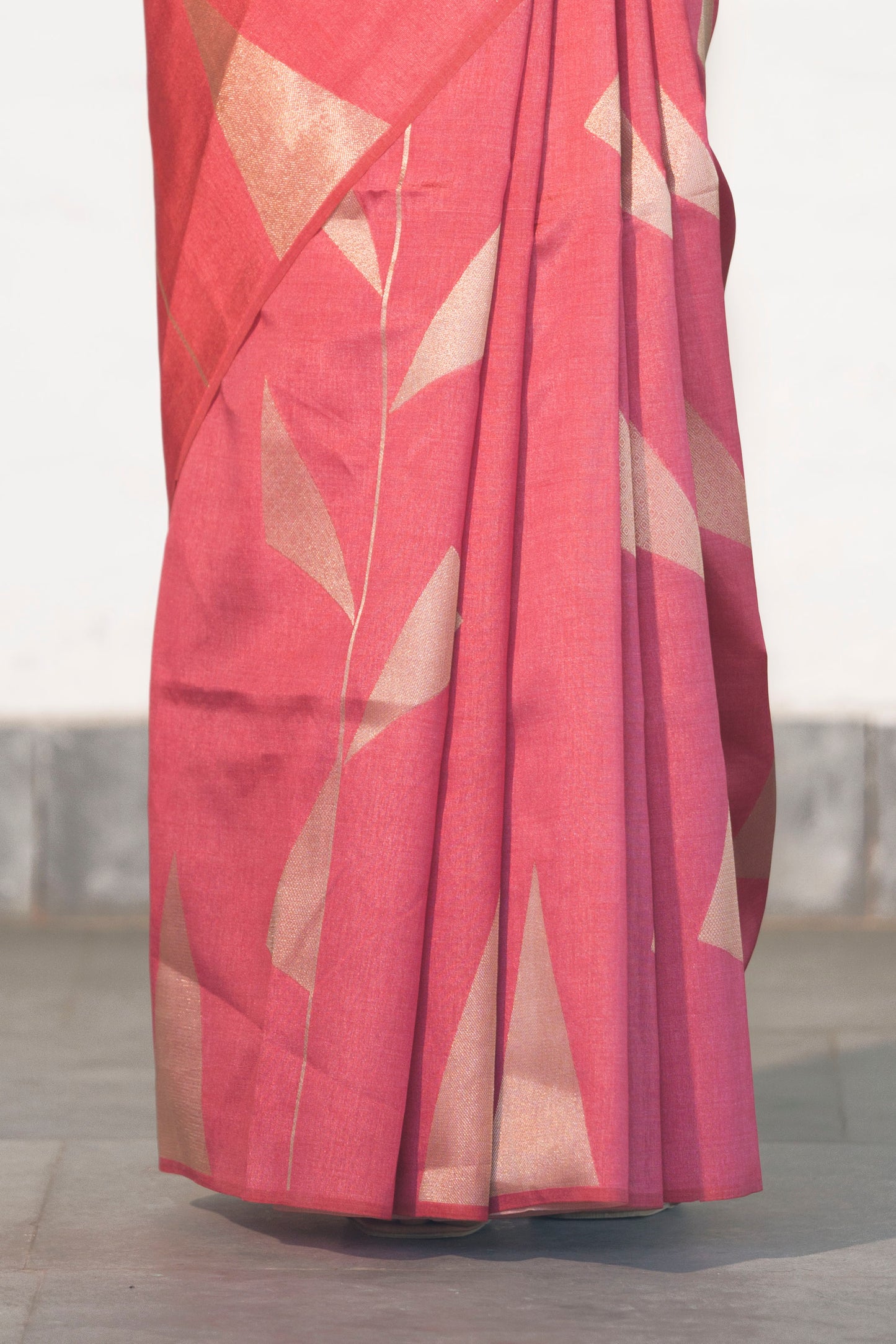 Fushcia Pink Banarasi Raw Silk Saree in Zari Abstract design all over body and palla with contrast Palla and blouse