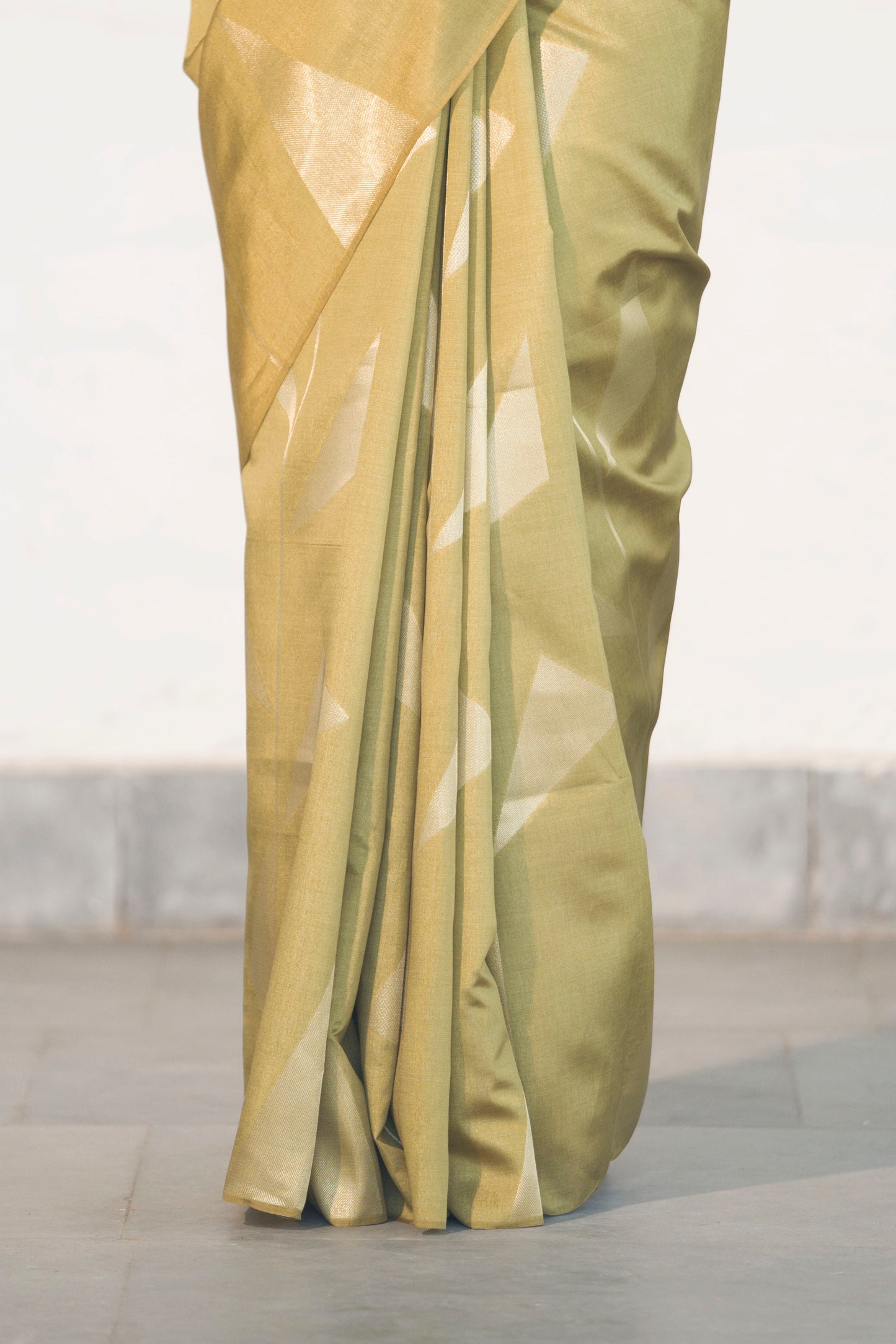 Pista Green Banarasi Raw Silk Saree in Zari Abstract design all over body and palla with contrast Palla and blouse