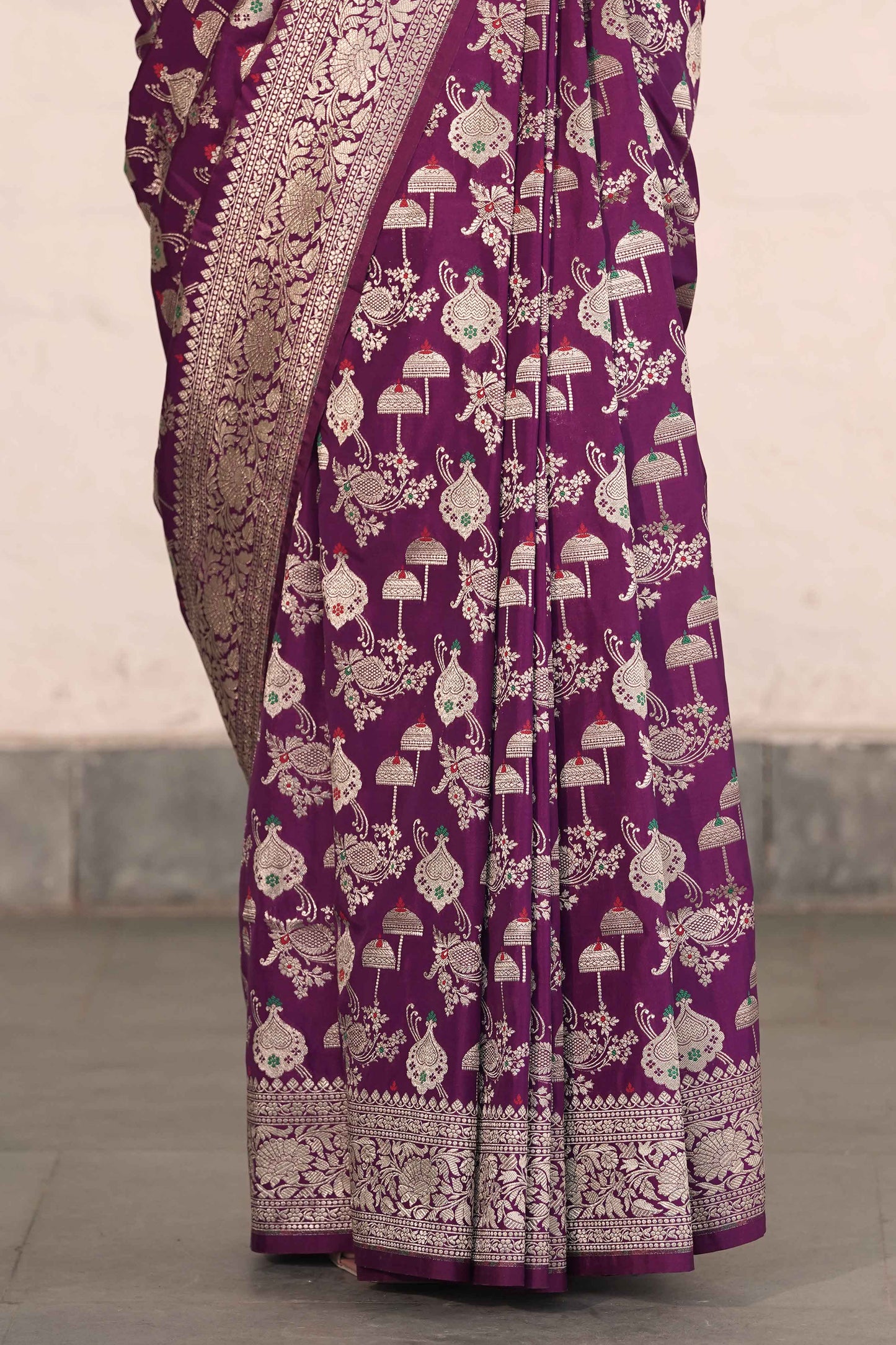 Purple Katan Silk Blend featuring baraat ghar and jaal woven with meenakari and zari work