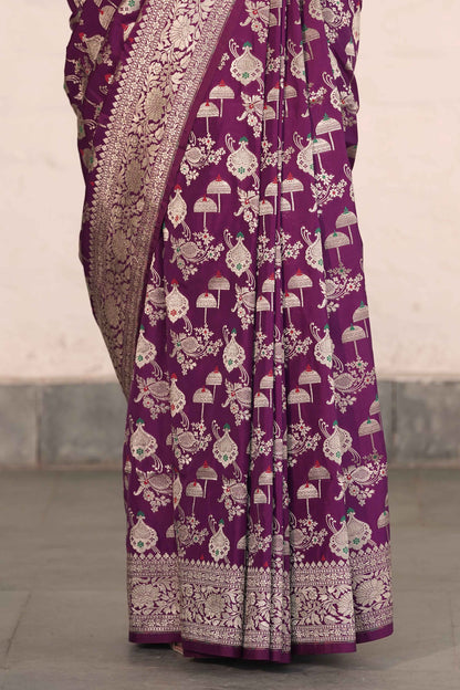 Purple Katan Silk Blend featuring baraat ghar and jaal woven with meenakari and zari work