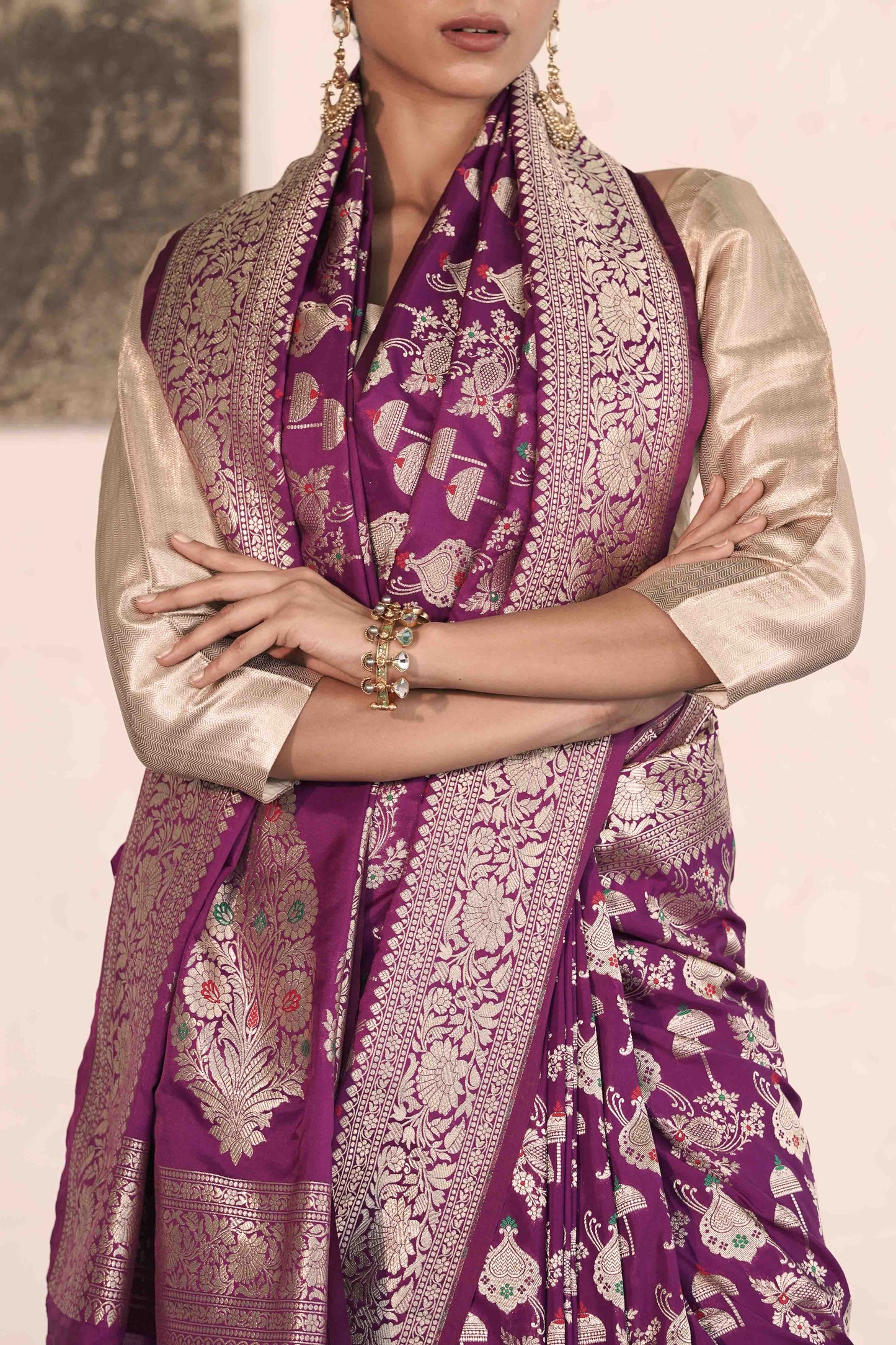 Purple Katan Silk Blend featuring baraat ghar and jaal woven with meenakari and zari work
