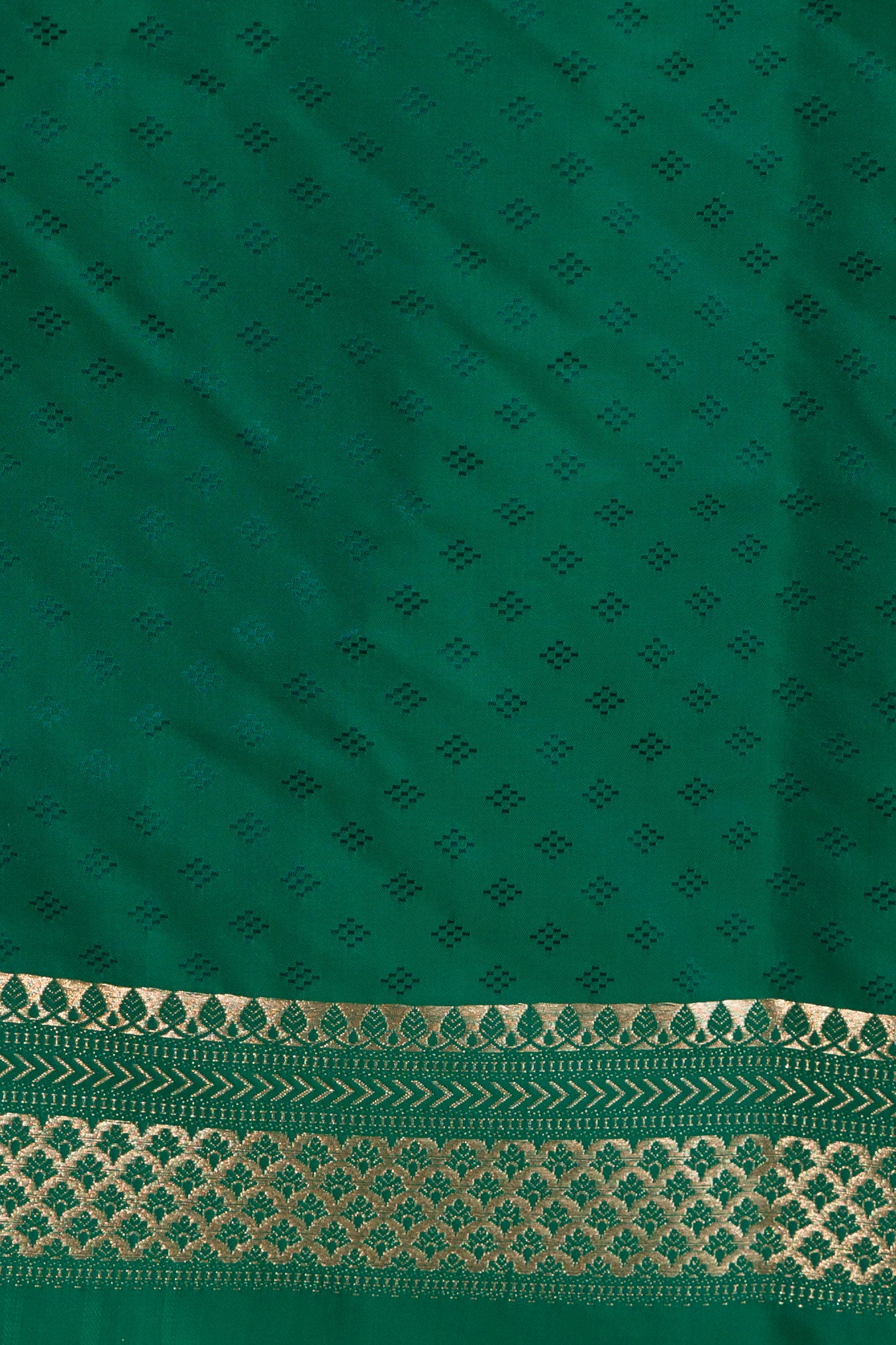 Rama Green Katan Silk Blend in Meenakari Motif and Golden Zari Jaal Pattern