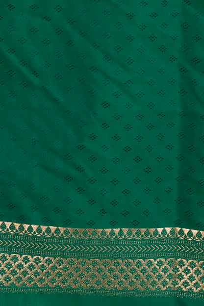 Rama Green Katan Silk Blend in Meenakari Motif and Golden Zari Jaal Pattern