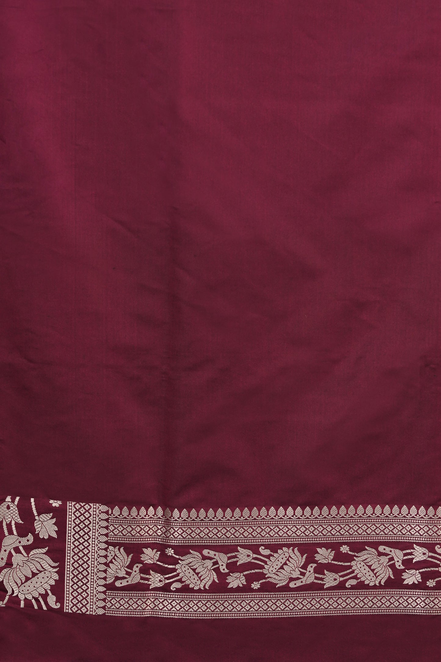 Wine Mashru Silk Saree woven in Leaf inspired butis across body paired with Floral bel border