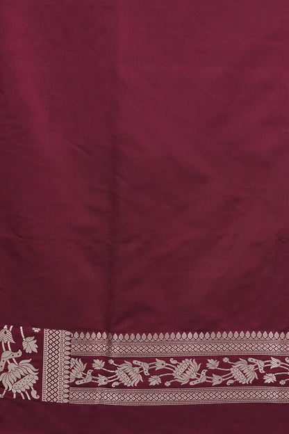 Wine Mashru Silk Saree woven in Leaf inspired butis across body paired with Floral bel border