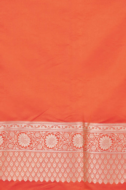 Orange Mashru Silk Saree Woven in Traditonal jangla with Rich Golden Zari Palla