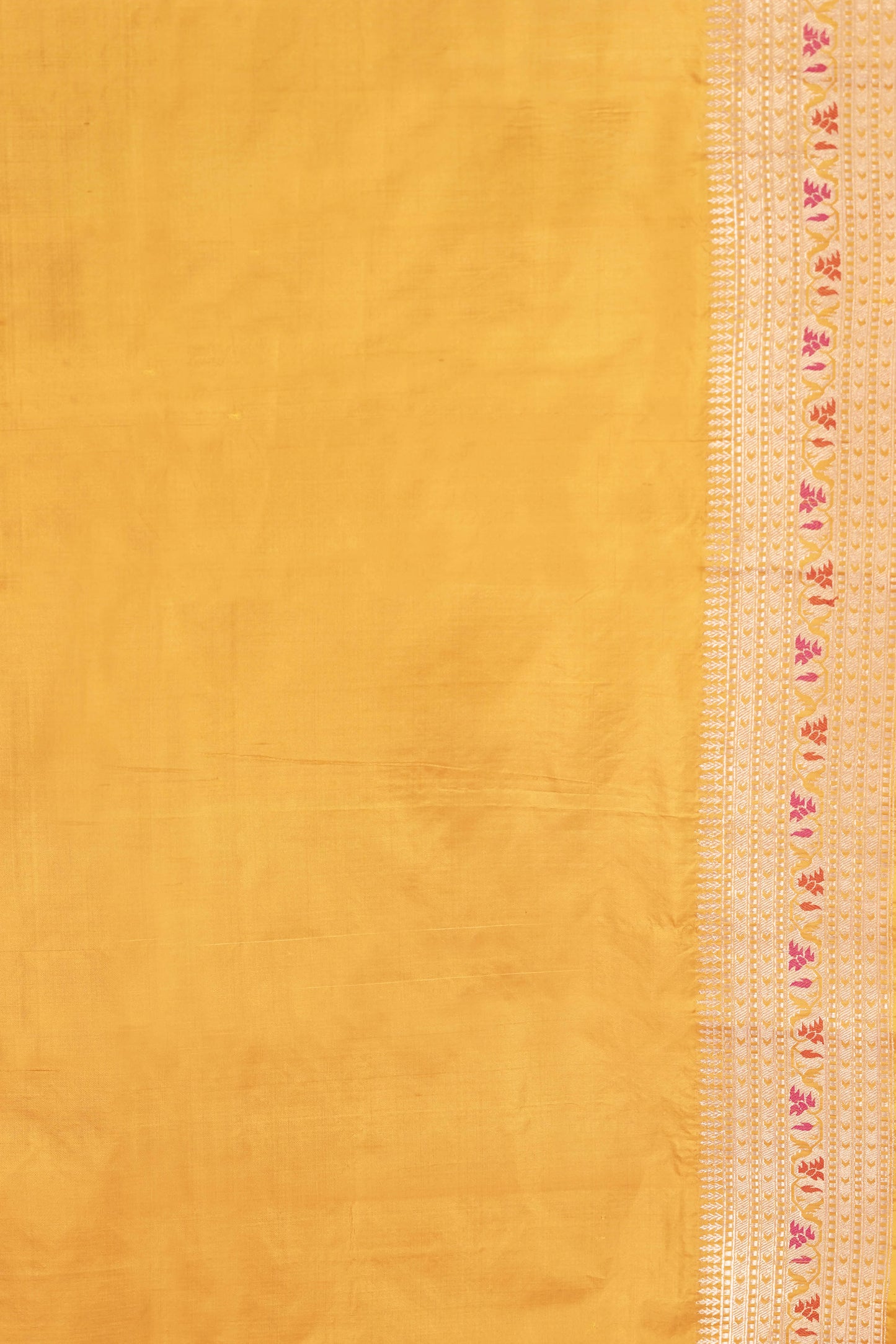 Yellow Mustard Pure Katan Silk Saree with Golden Zari and Meenakari work