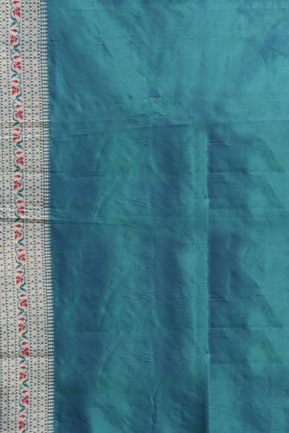 Peackock Blue Pure katan Silk Saree with Golden Zari and Meenakari Work