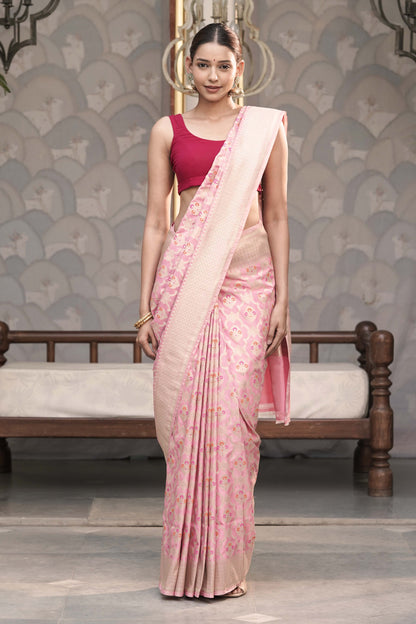 Pastel Pink Katan Silk Blend with Meenakari work