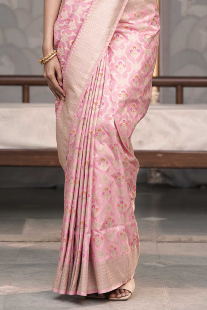 Pastel Pink Katan Silk Blend with Meenakari work