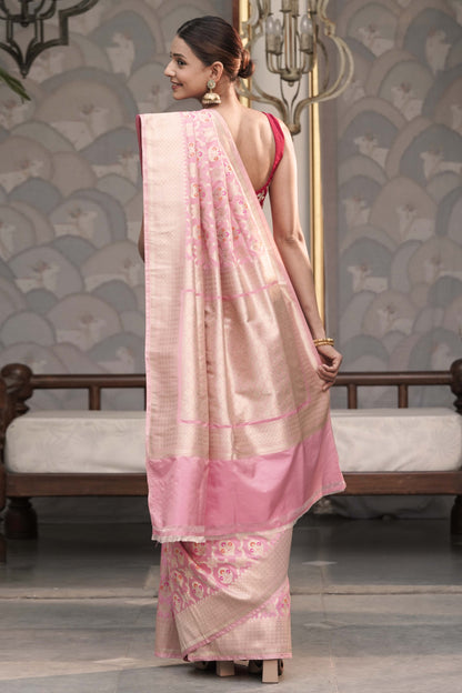 Pastel Pink Katan Silk Blend with Meenakari work