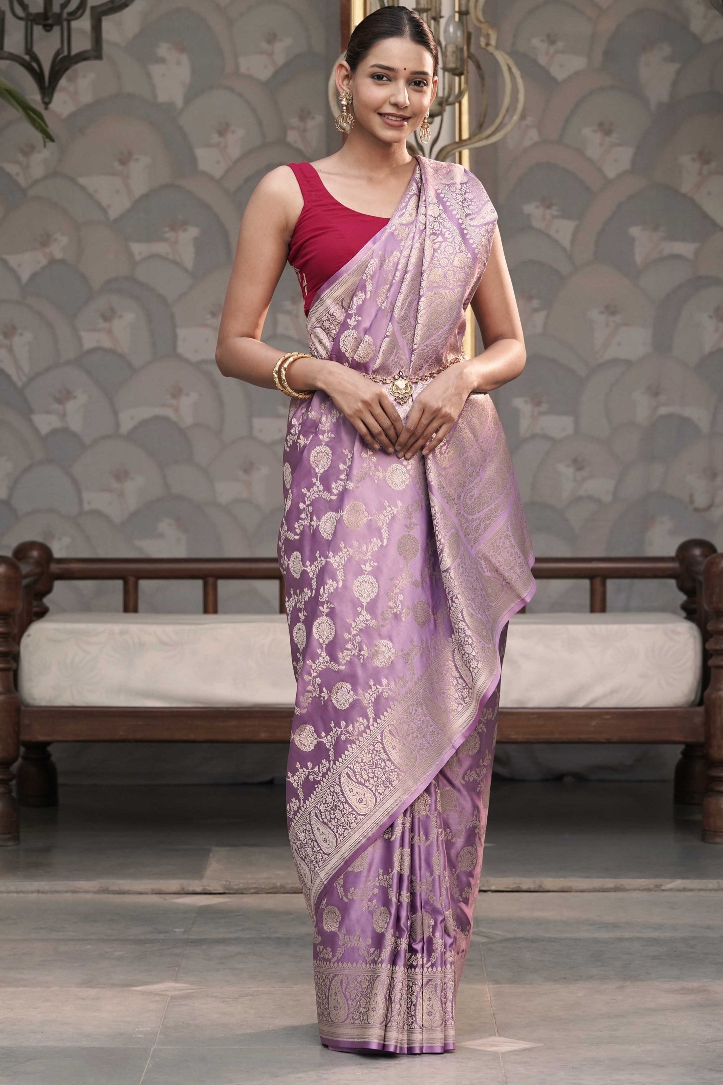 Lilac Banarasi Jaal Mashru Silk Saree