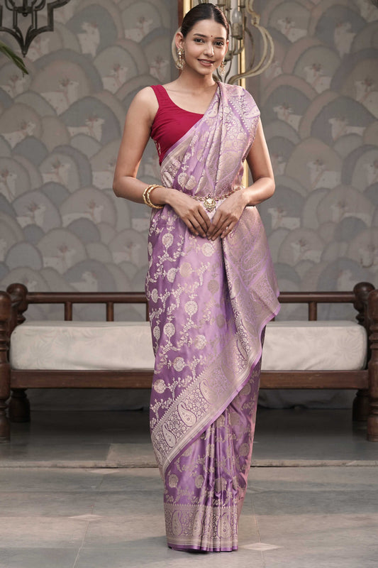 Lilac Banarasi Jaal Mashru Silk Saree