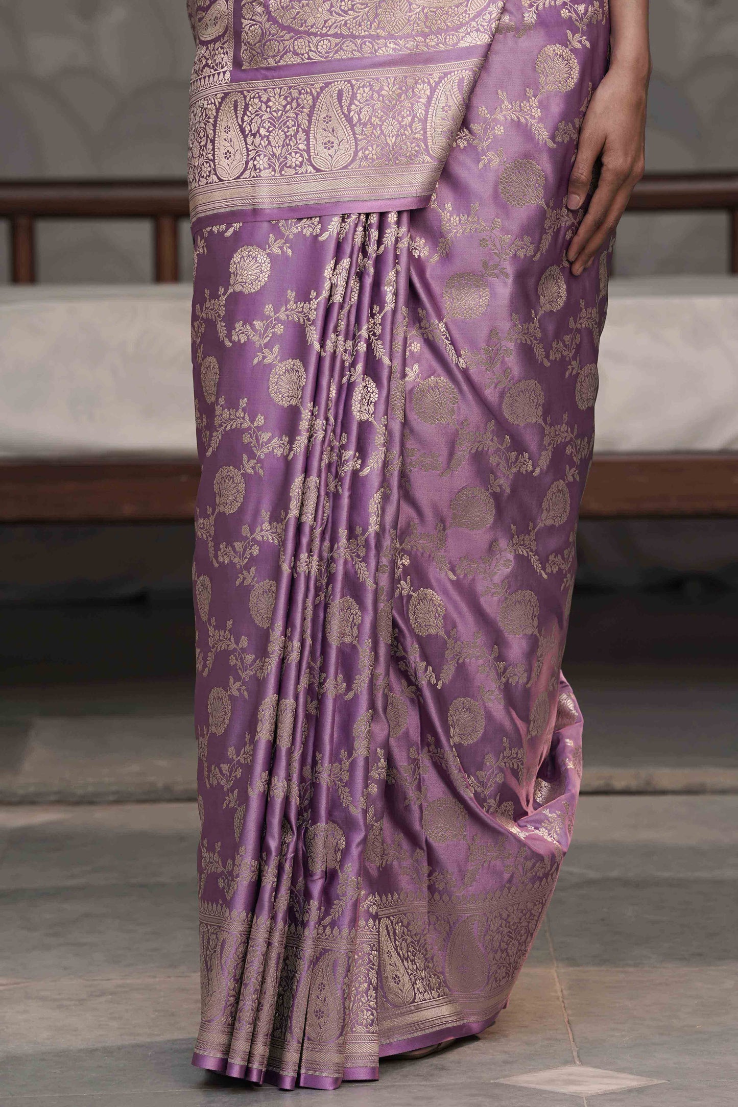 Lilac Banarasi Jaal Mashru Silk Saree
