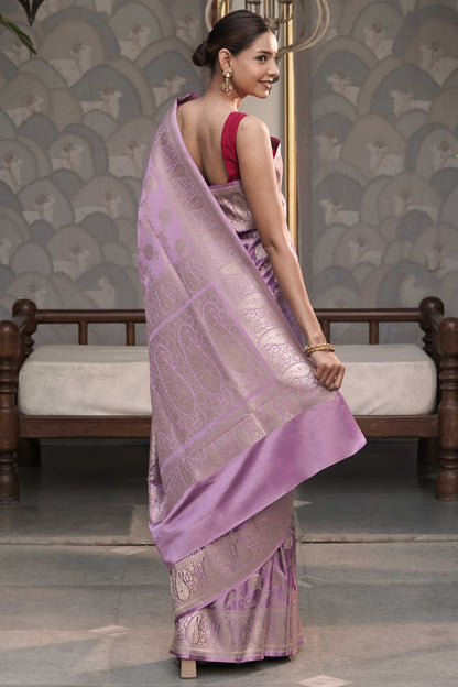 Lilac Banarasi Jaal Mashru Silk Saree