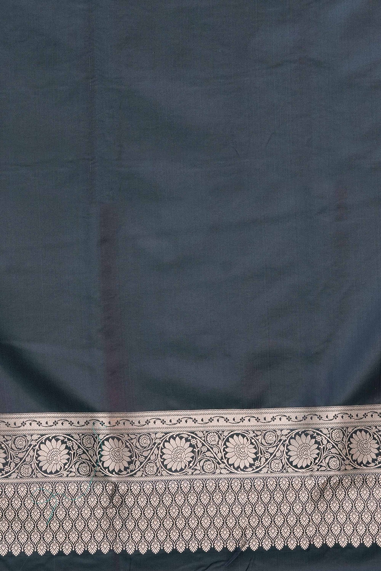 Teal Blue Mashru Silk Saree Woven in Traditonal jangla with Rich Golden Zari Palla