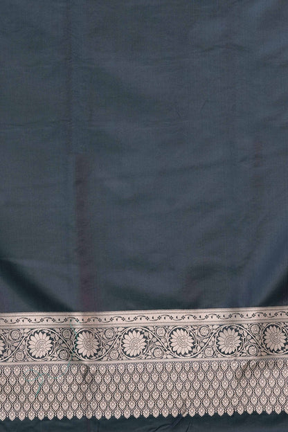 Teal Blue Mashru Silk Saree Woven in Traditonal jangla with Rich Golden Zari Palla