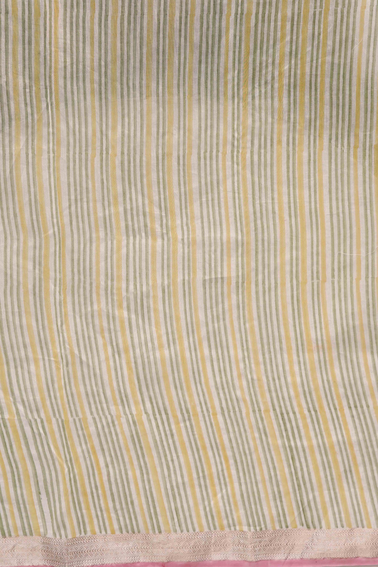 Off White Pure Chanderi with Applique work above zari border and hand block print