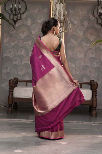 Dark Magenta Pure Banarasi Handloom Katan Silk With Kadua weaving
