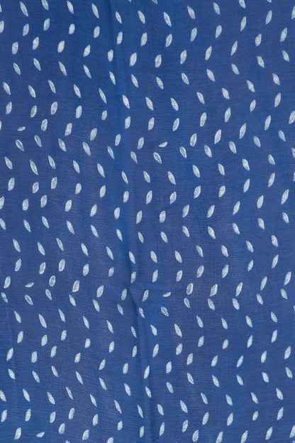 Indigo Chiffon Georgette Saree in Leheriya-inspired Zig Zag Hand block print combined with checkered pallu