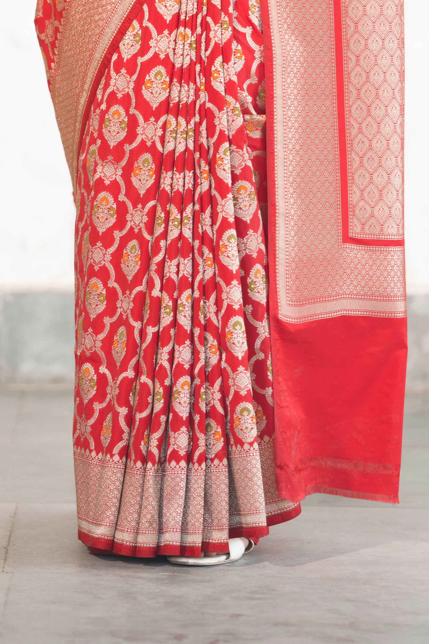 Red Katan Silk Blend with Meenakari work