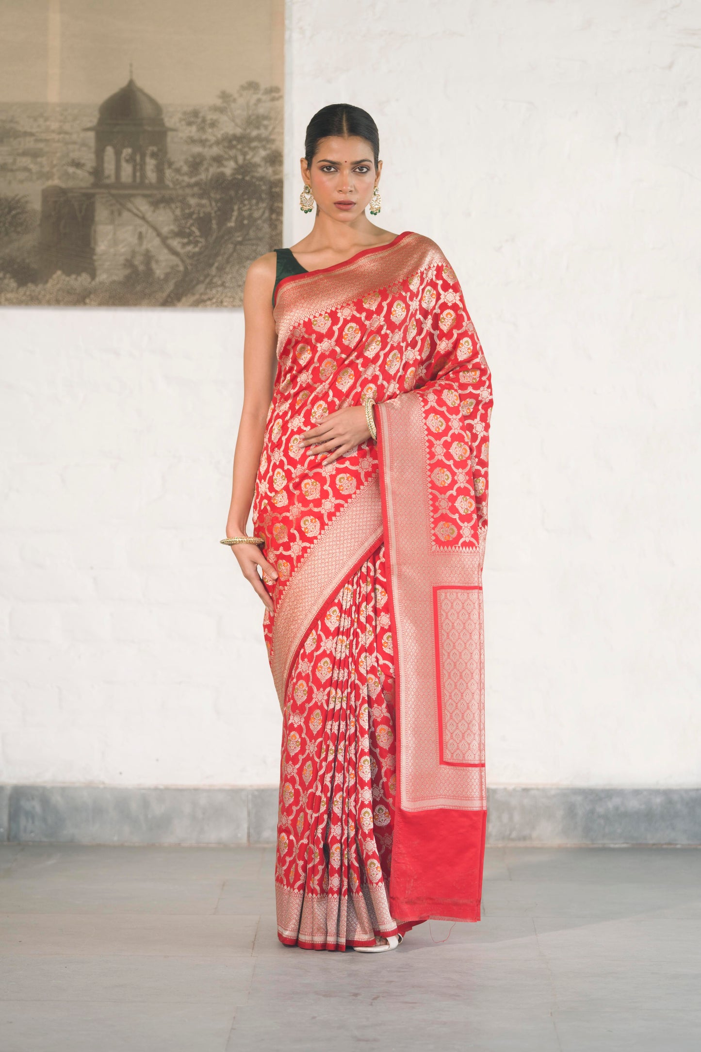 Red Katan Silk Blend with Meenakari work