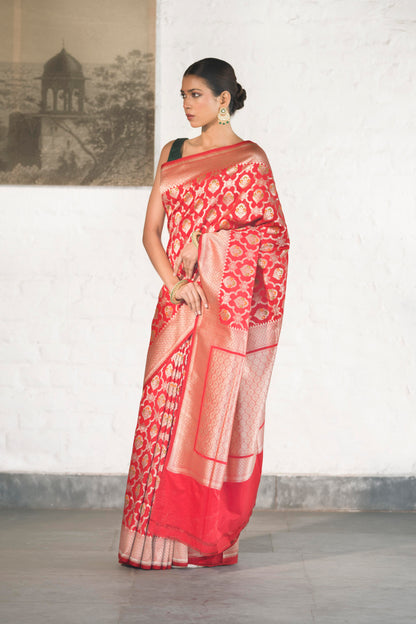 Red Katan Silk Blend with Meenakari work