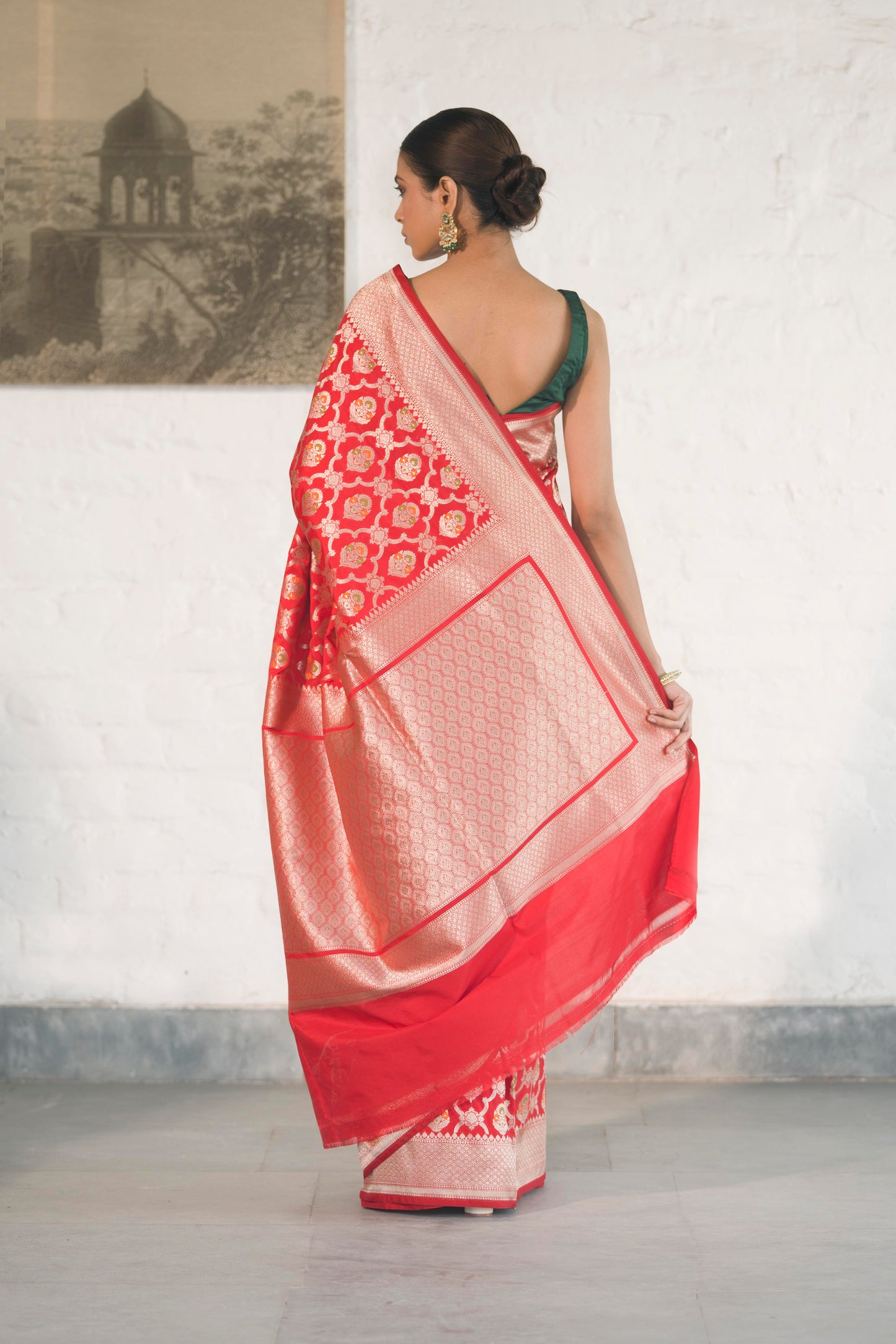 Red Katan Silk Blend with Meenakari work