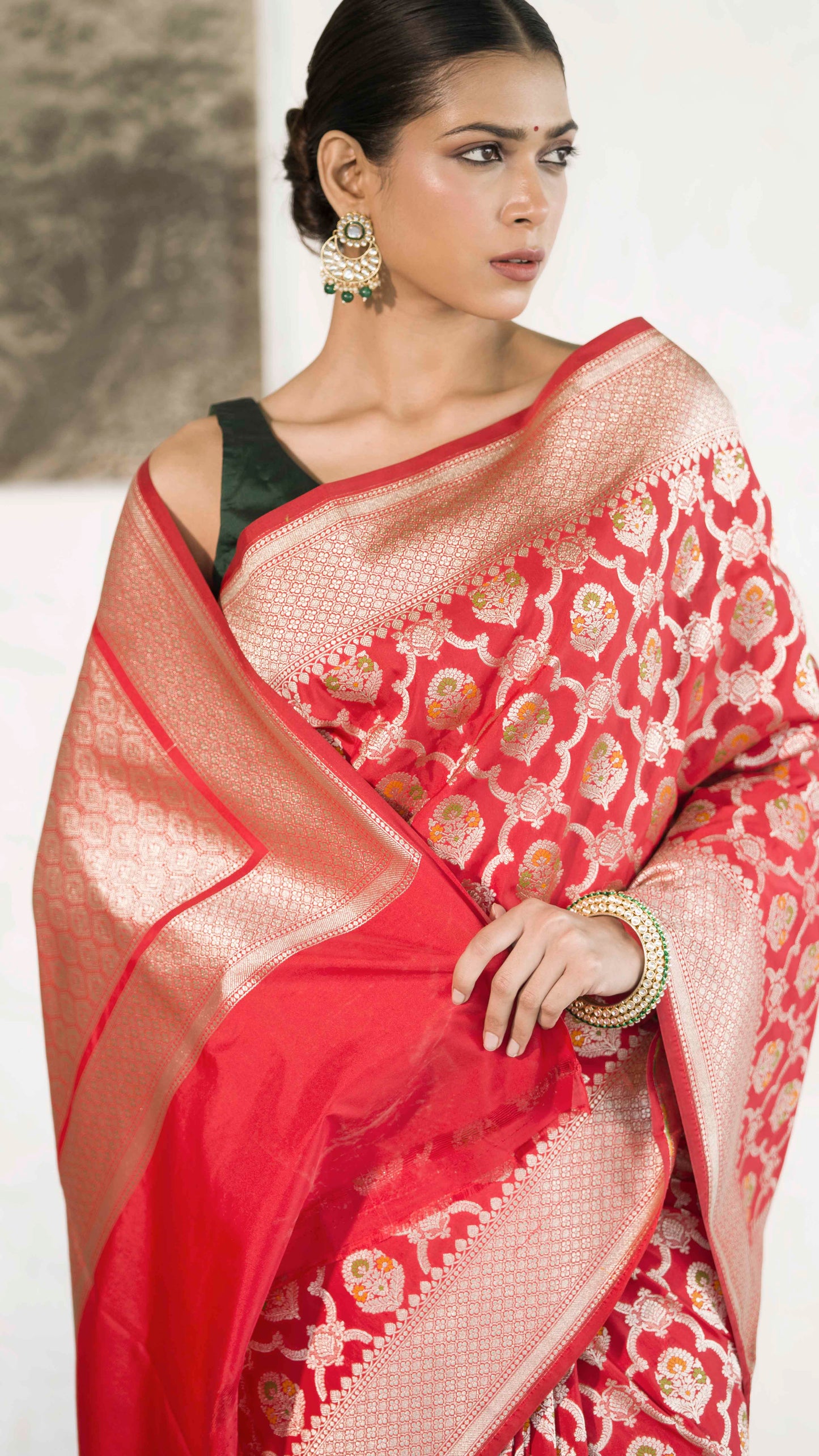 Red Katan Silk Blend with Meenakari work