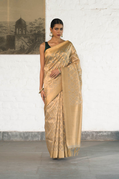 Golden Tissue Saree woven in Self Jacquard pattern with Traditional border and rich palla