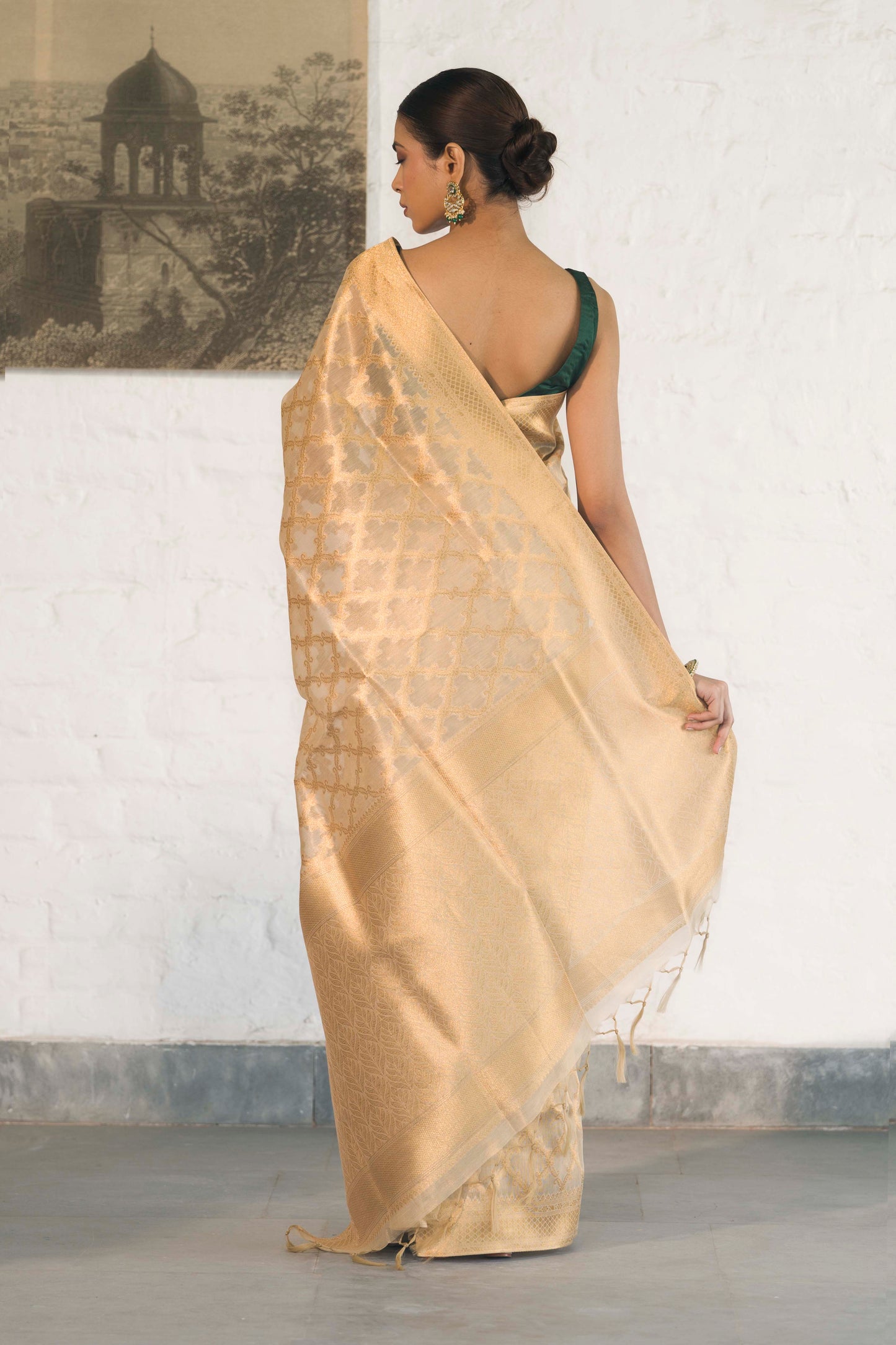Golden Tissue Saree woven in Self Jacquard pattern with Traditional border and rich palla