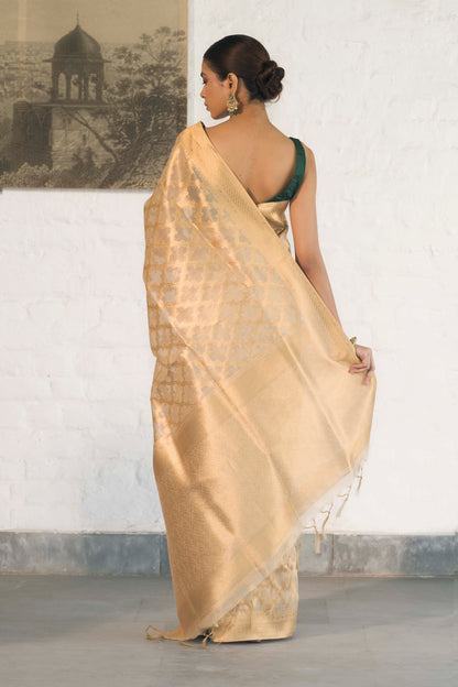Golden Tissue Saree woven in Self Jacquard pattern with Traditional border and rich palla